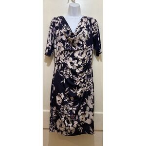 Ralph Lauren Cowl Neck Ruched Dress Size 12 Sheath Purple Floral Grunge Romantic
